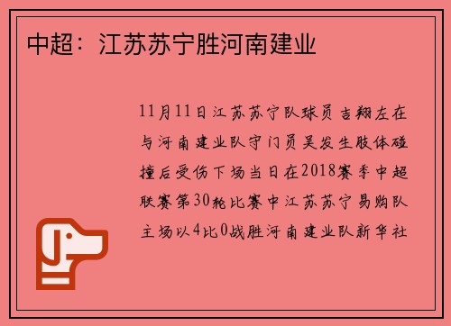 中超：江苏苏宁胜河南建业